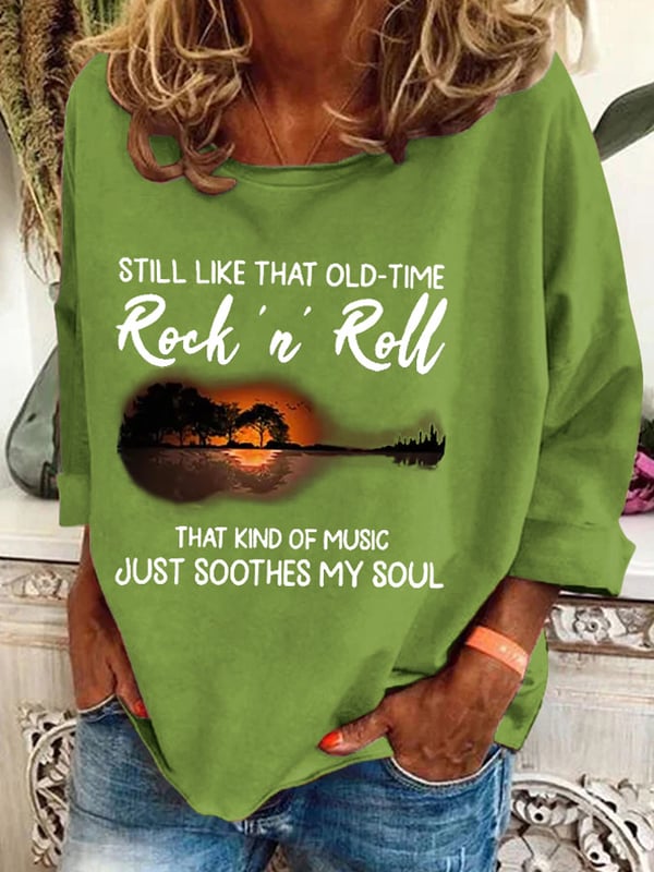 Retro Hippie Guitar Lake Still Like That Old Time Rock & Roll That Kind Of Music Just Soothes My Soul Print Sweatshirt