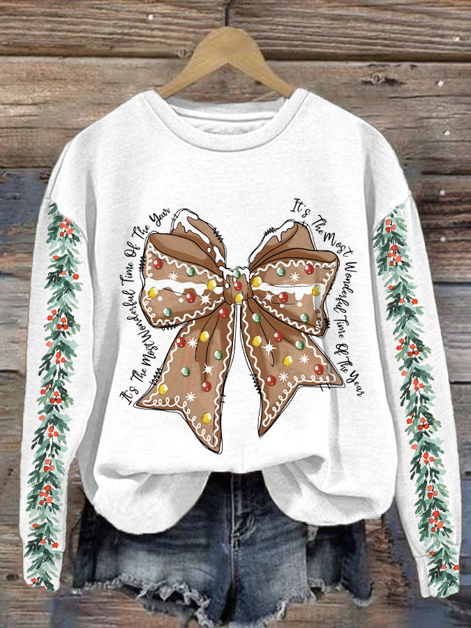 Women's Christmas Lovely Bow Print Sweatshirt