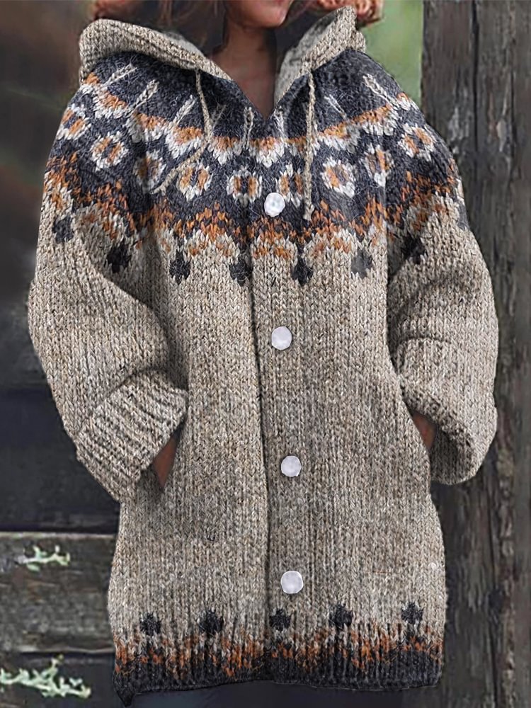 Vintage Tribal Icelandic Pattern Cozy Cardigan Sweater