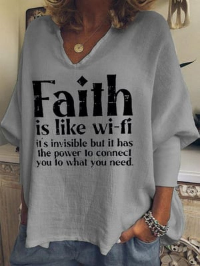 Women's Faith Is Like Wifi Print Tops