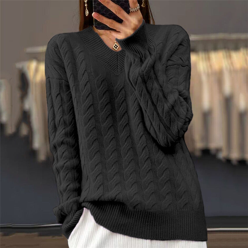 Women's Solid Color Jacquard Long Sleeve Plain Sweater