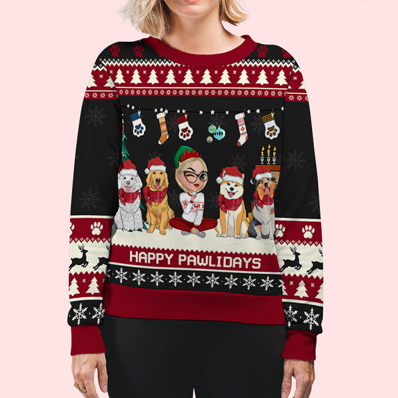 Strickpullover mit „Happy Pawlidays To You“-Print für Damen