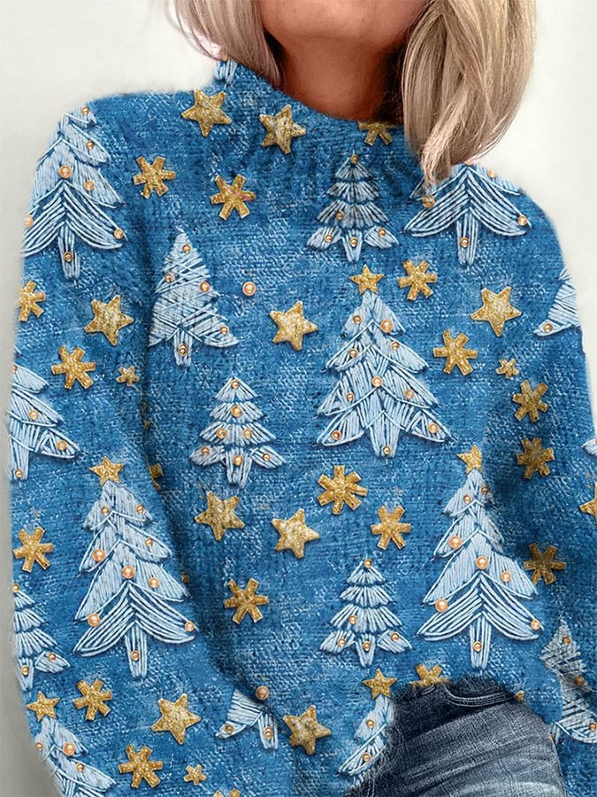 Damen Rollkragenpullover mit Weihnachtsbaum-Pailletten-Print