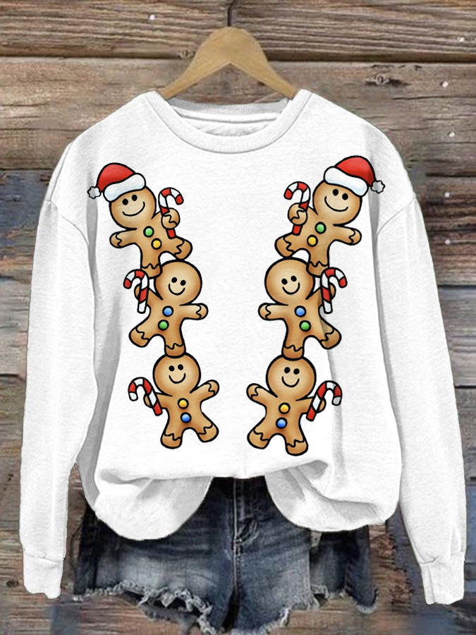 Women's Christmas Gingerbread Man Print Sweatshirt