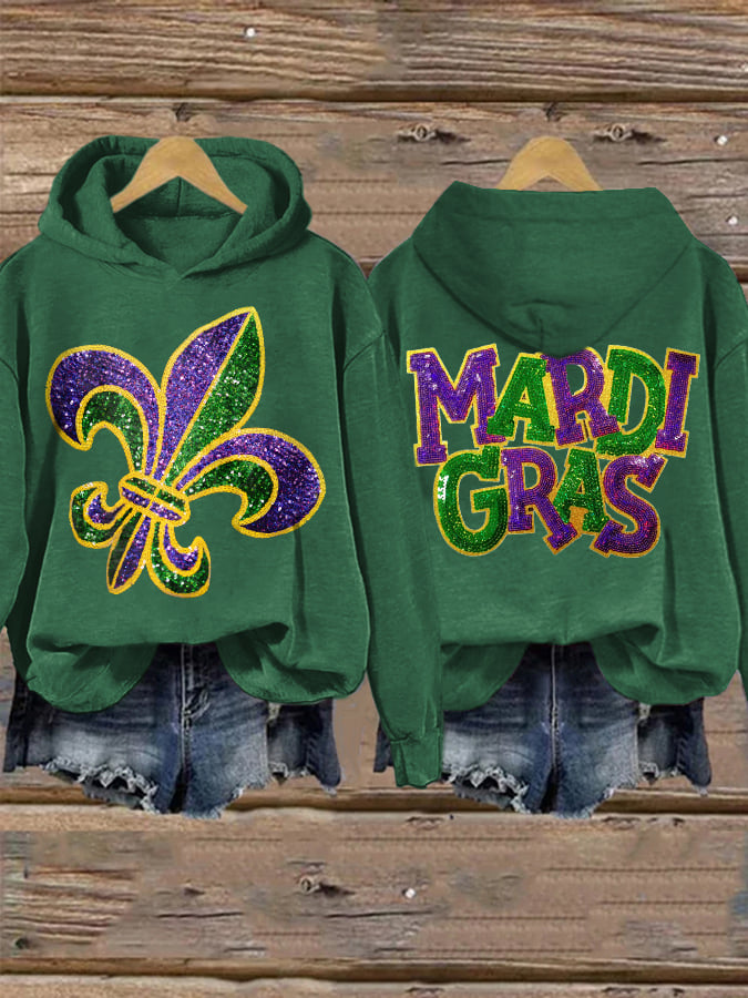 Retro Mardi Gras Print Hoodie