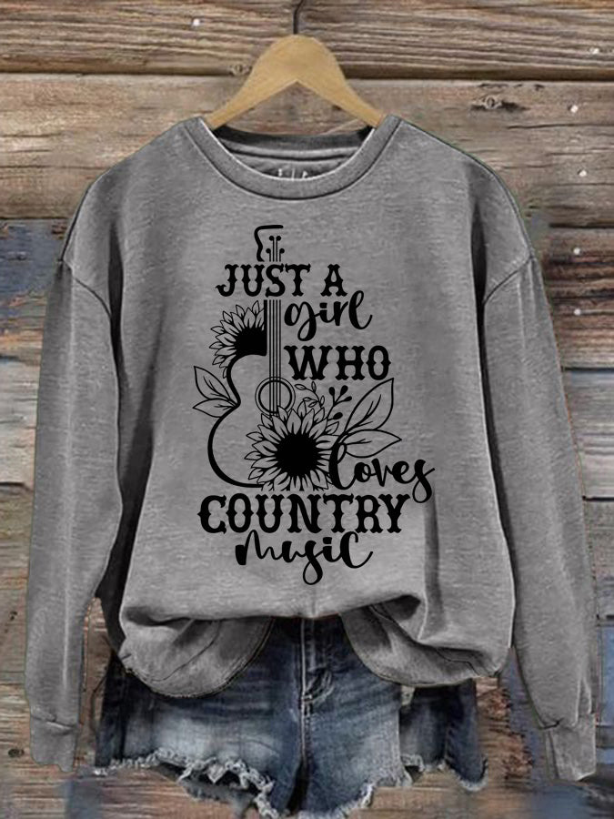 Women's Just A Girl Who Loves Country Music Print Sweatshirt