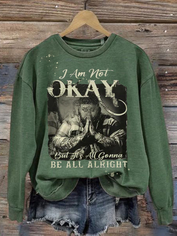 Sweatshirt mit Rundhalsausschnitt und Country-Musik-Aufdruck „I Am Not Okay“ für Damen