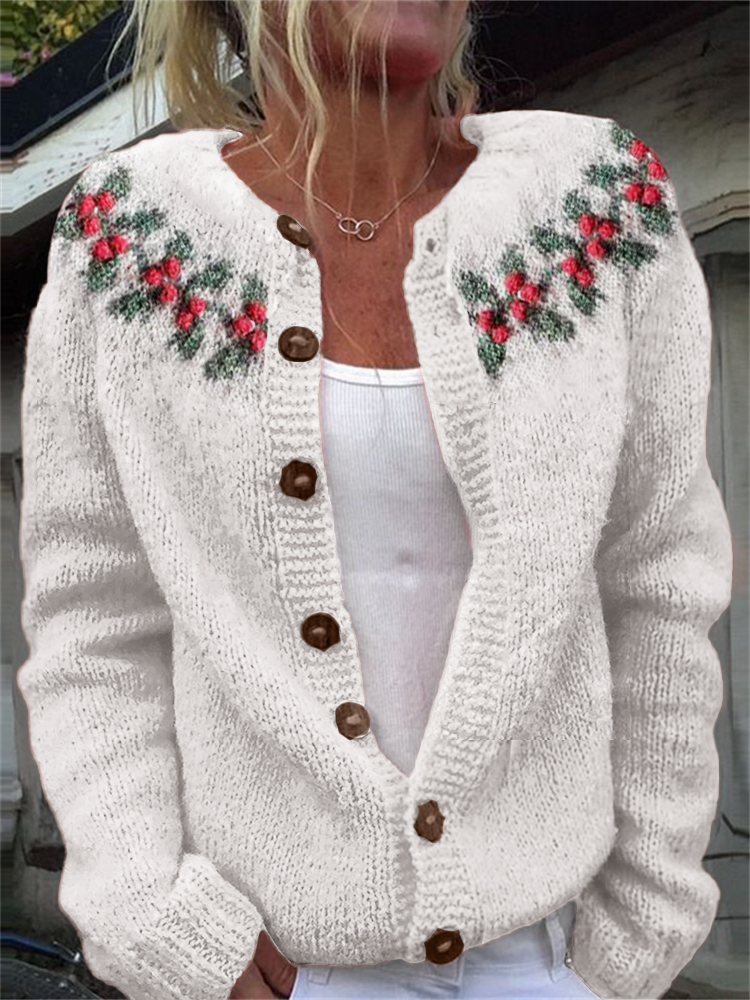 Women's Casual Winter Plants Knitted Cardigan