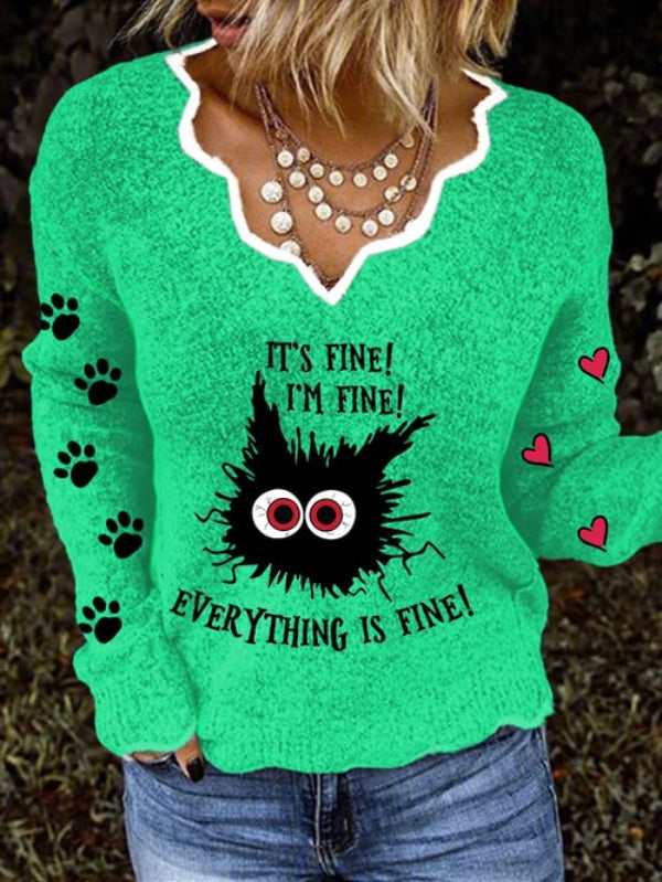 Women's I'm Fine Everything Is Fine Print Casual Knit Top