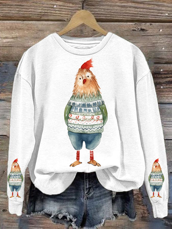 Women's Christmas Cute Chicken Print Sweatshirt