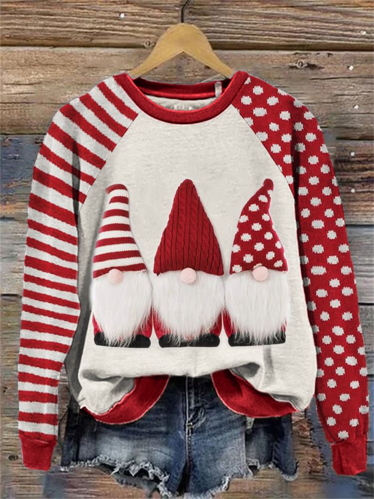 Christmas Gnomes Patchwork Art Raglan Sweatshirt