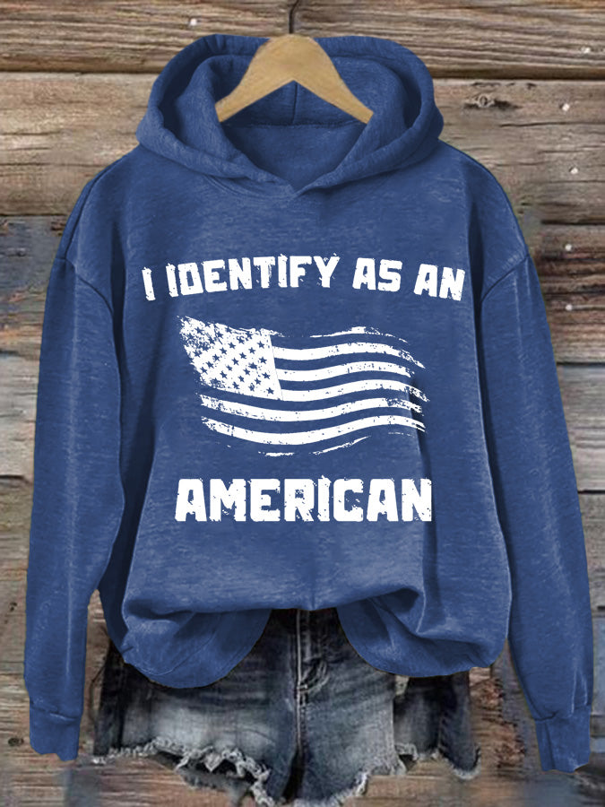 Women's I Identify As An American Print Casual Hoodie