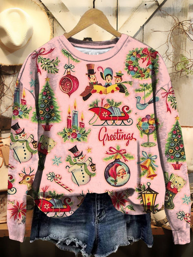 Women's Christmas Retro Old Fashion Vintage Scenes Print Casual Hoodie Sweatshirt