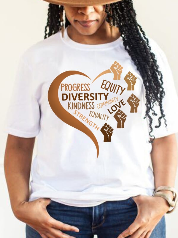 Women's Black History Month Progress Love Kindness Equity Love Heart Casual Tee