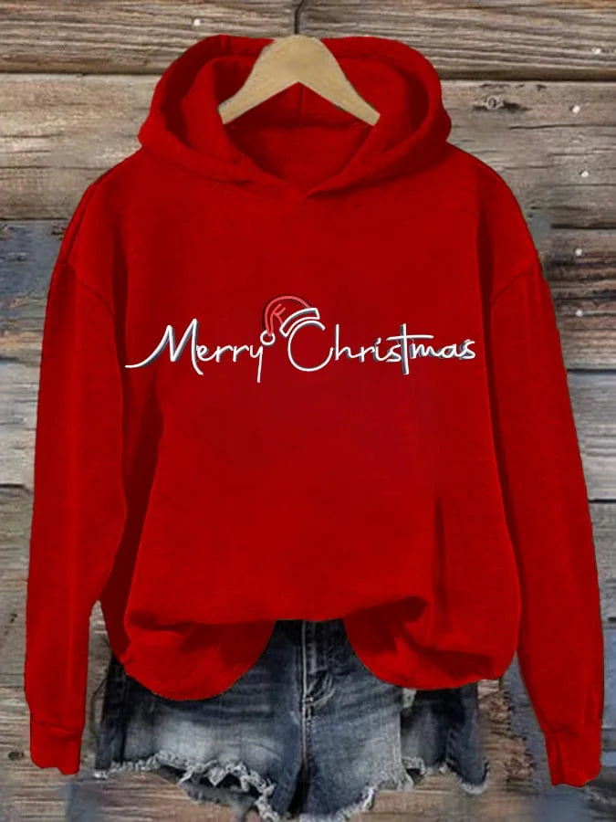 Lässiger Kapuzenpullover mit Weihnachtsmotiv für Damen