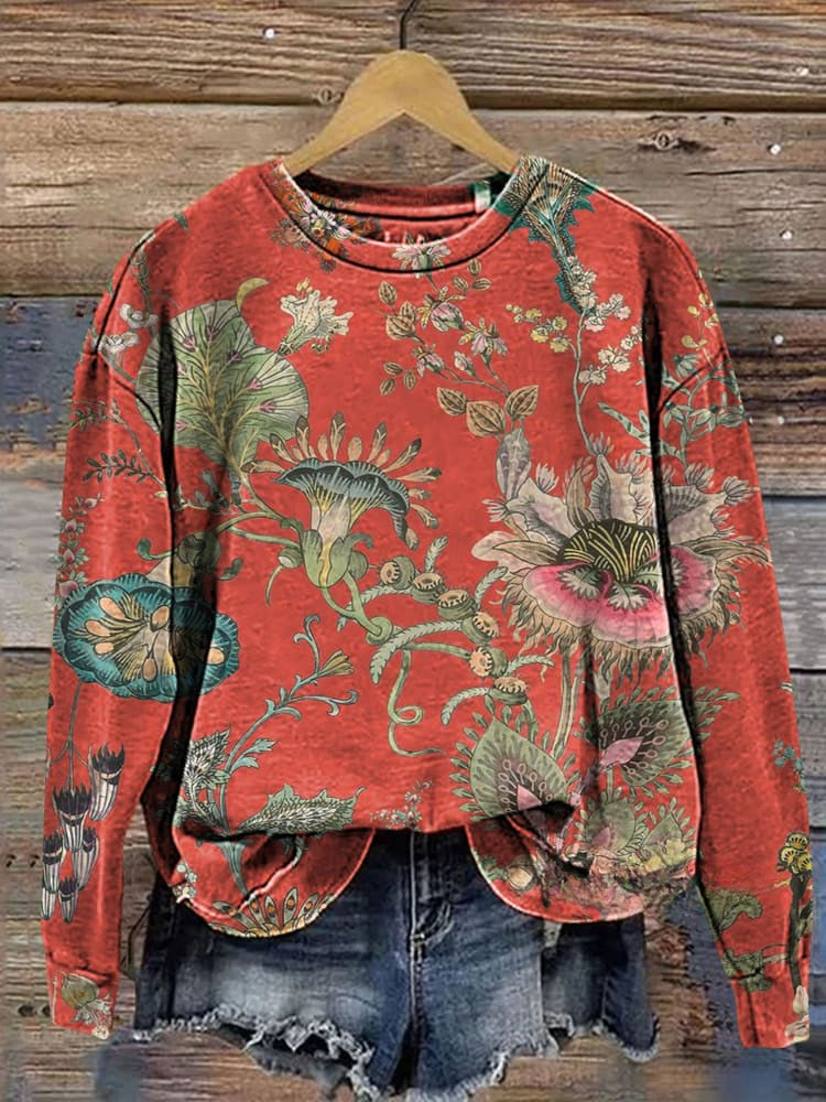 Sweatshirt mit lässigem Vintage-Blumenprint