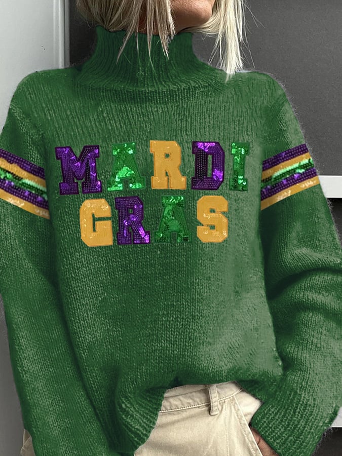 Retro Mardi Gras Print Sweater