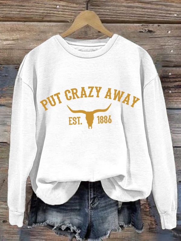 Women's Put Crazy Away Bull Skull Print Sweatshirt