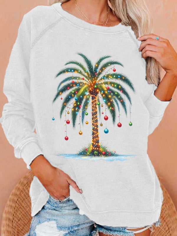 Women's Christmas Palm Tree Print Casual Sweatshirt