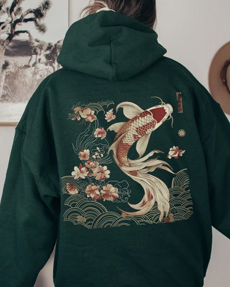 Women's Red Carp Print Hoodie Sweatshirt