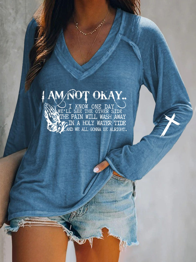 Women's I’m Not Okay Print V-Neck T-Shirt