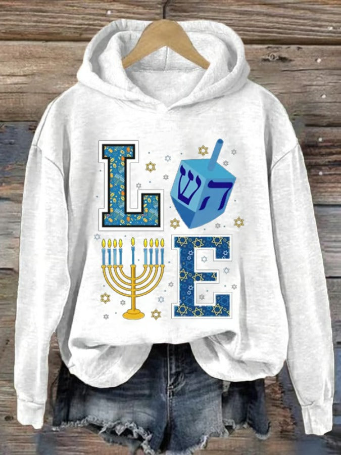 Langärmliges Kapuzen-Sweatshirt mit Aufdruck „Happy Hanukkah“ für Damen