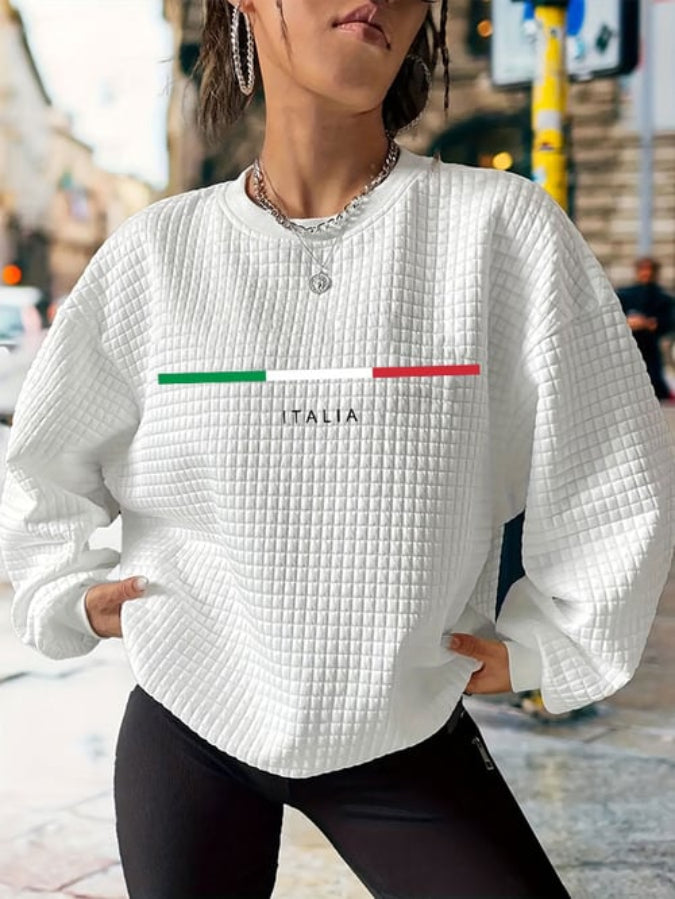 Women's Italian Print Waffle Sweatshirt