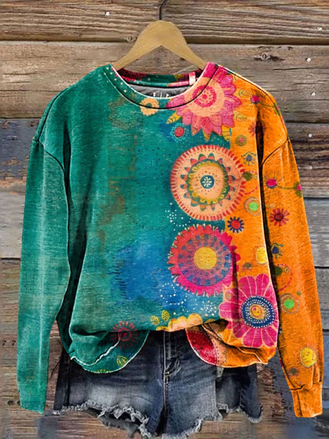 Vintage Love And Peace Flower Art Print Casual Sweatshirt