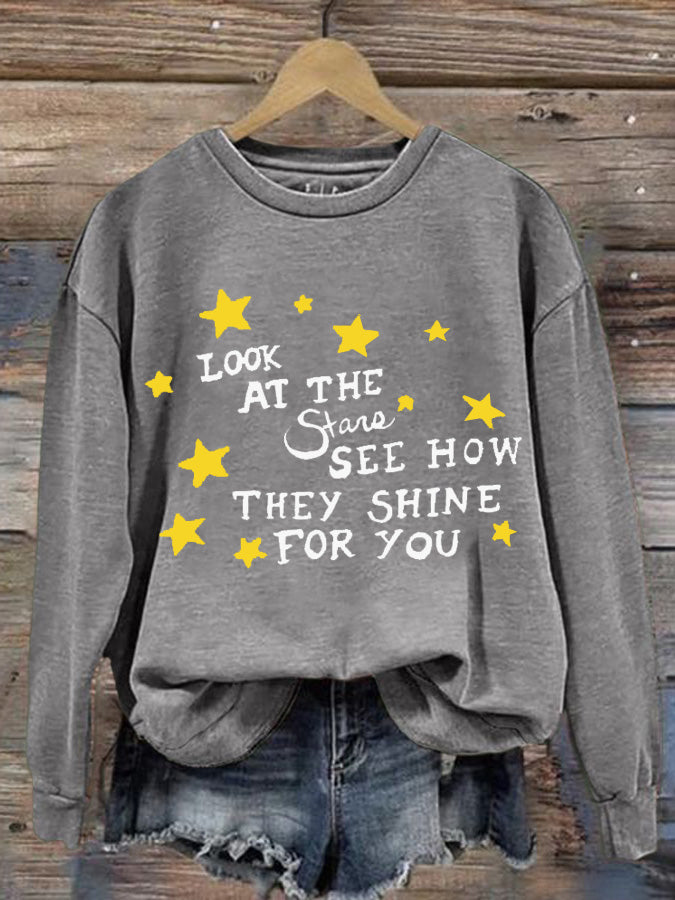 Women's Look At The Stars Look How They Shine For You Printed Casual Sweatshirt