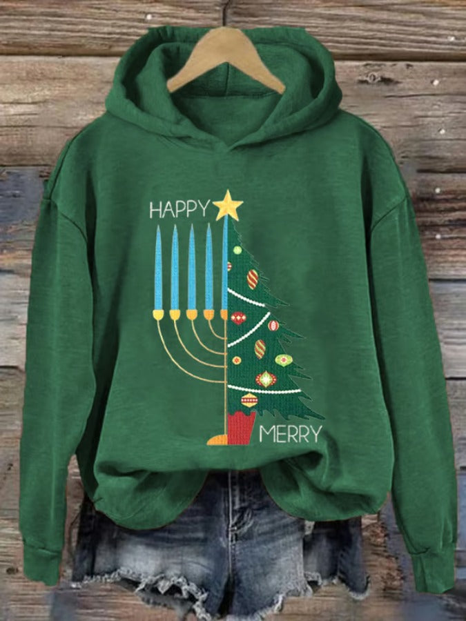 Women's Hanukkah Menorah Print Hoodie