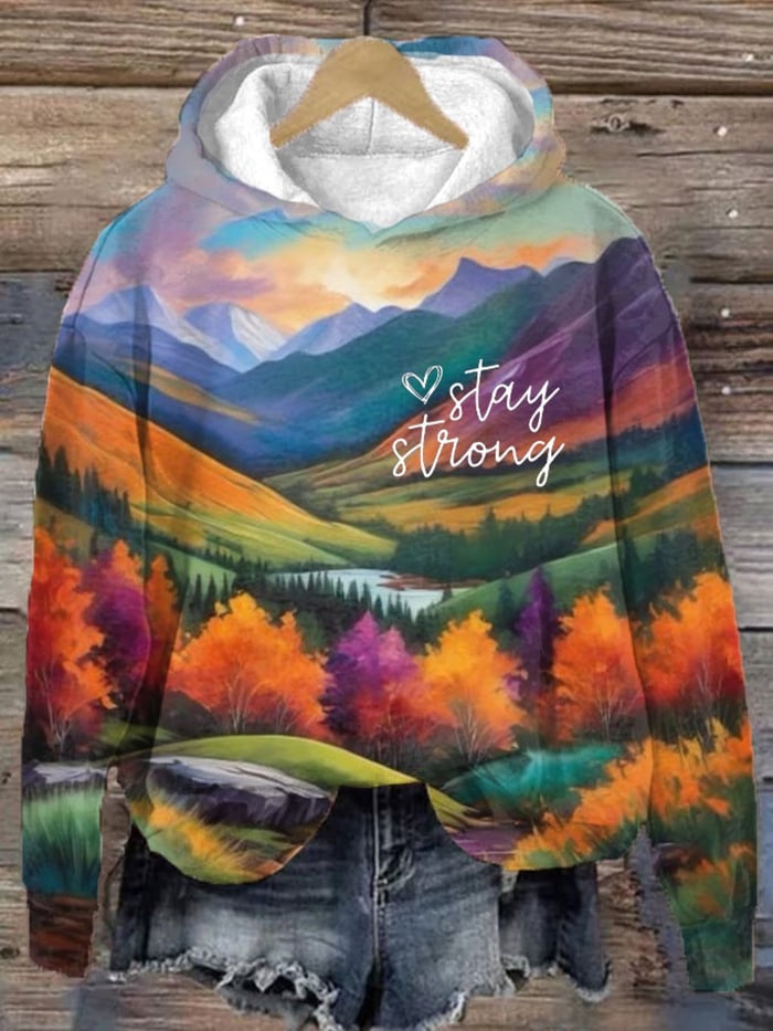 Women's Hurricane Appalachian Mountains NC Watercolor Art Stay Stron Print Hooded Sweatshirt