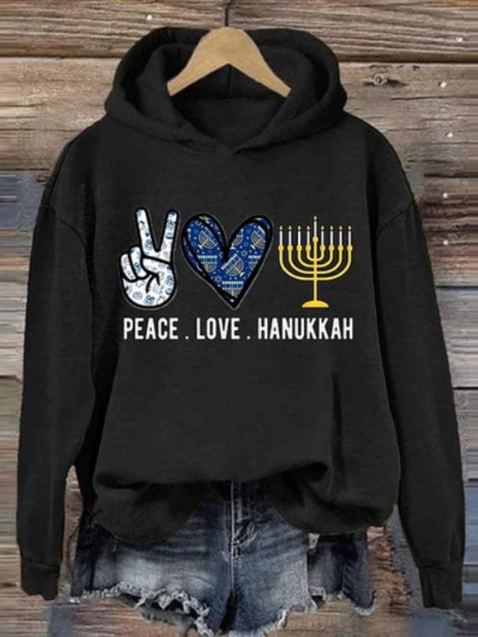 Women's Hanukkah Print Casual Long Sleeve Hoodie