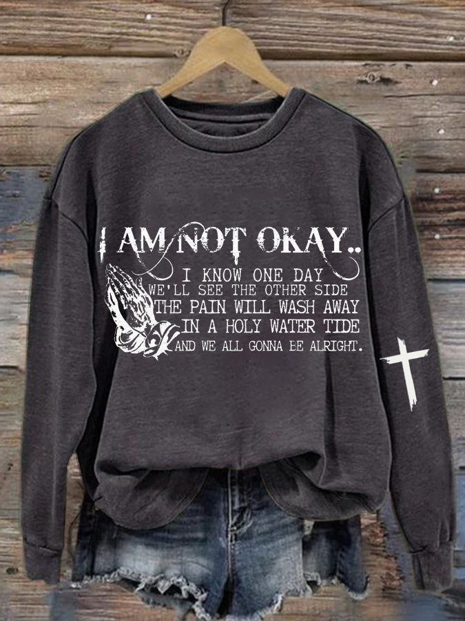 Lässiges Sweatshirt mit Aufdruck „I'm Not Okay“ für Damen