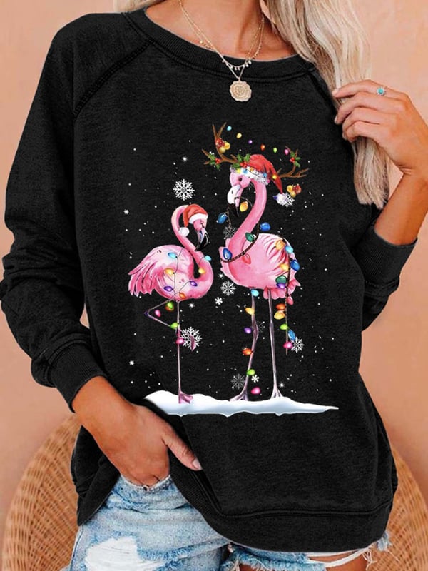 Women'S Christmas Flamingo Print Casual Sweatshirt