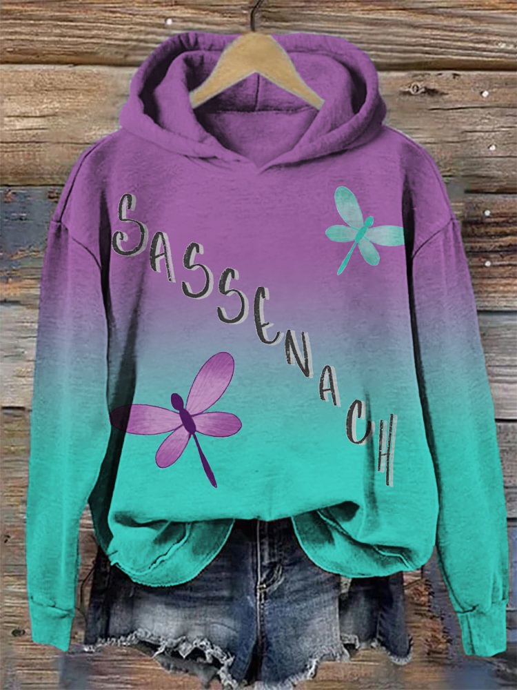 Women's Retro Dragonfly Gradient Print Hoodie