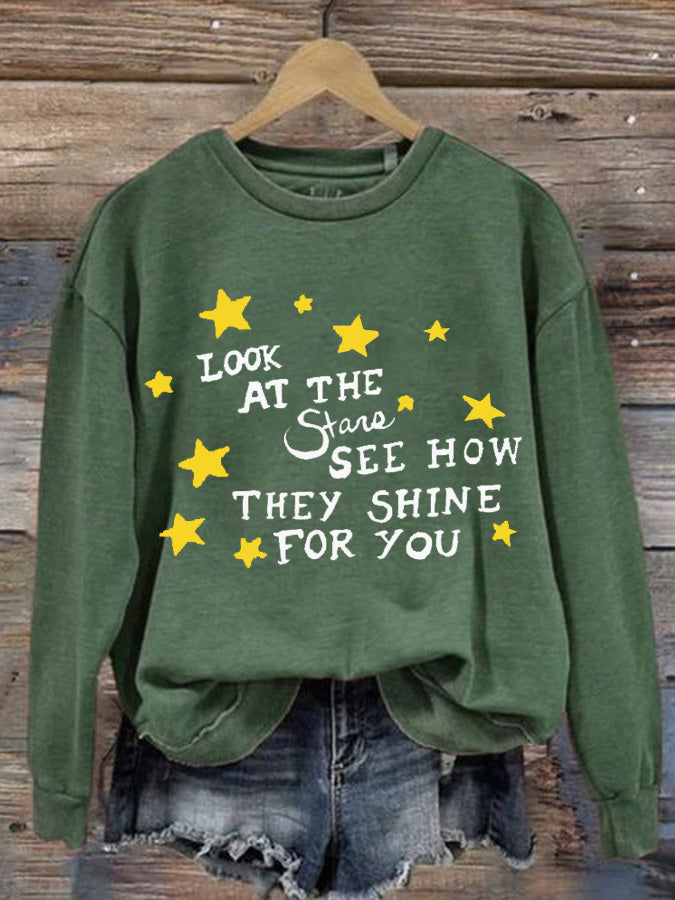 Women's Look At The Stars Look How They Shine For You Printed Casual Sweatshirt