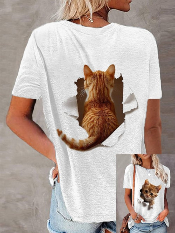 Women's Funny Cute Cat Print Casual Tee