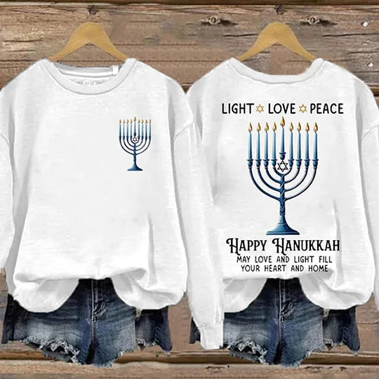 Women's Happy Hanukkah Print Crewneck Sweatshirt