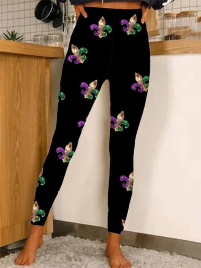 Women's Mardi Gras Print Casual Leggings