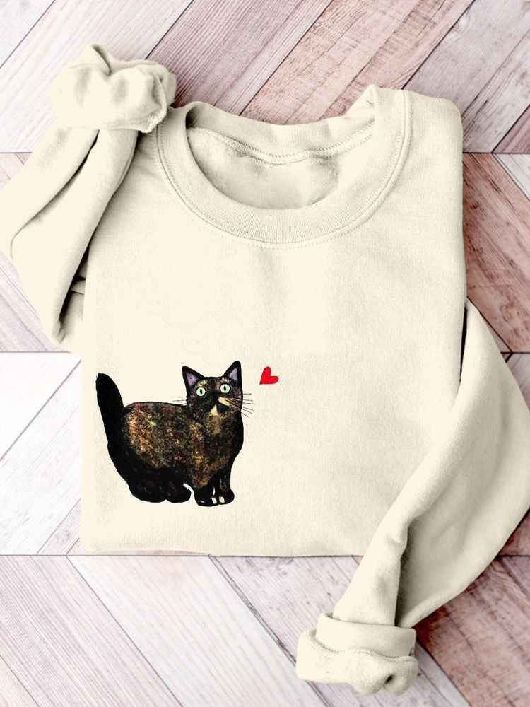 Women's Cat Print Long Sleeve Sweatshirt