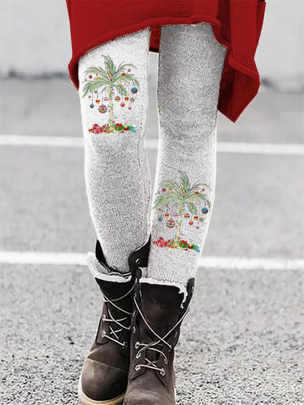 Women's Christmas Palm Tree Print Leggings