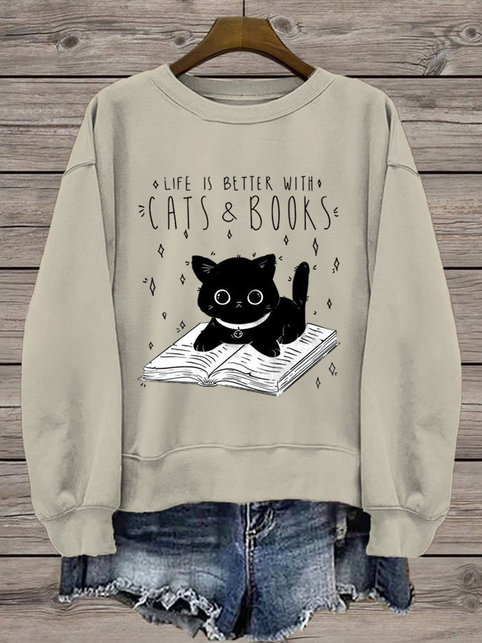 Women's Cat Print Long Sleeve Sweatshirt