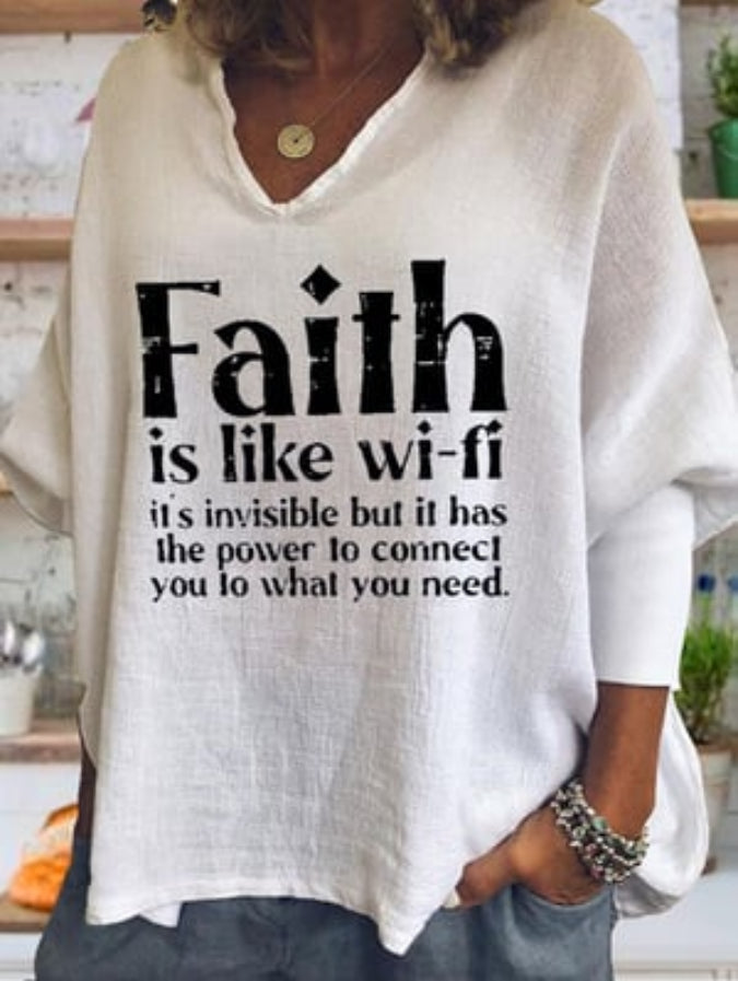 Women's Faith Is Like Wifi Print Tops