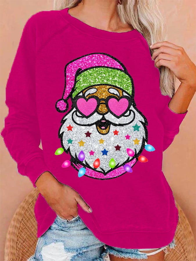 Women's Shiny Santa Print Sweatshirt