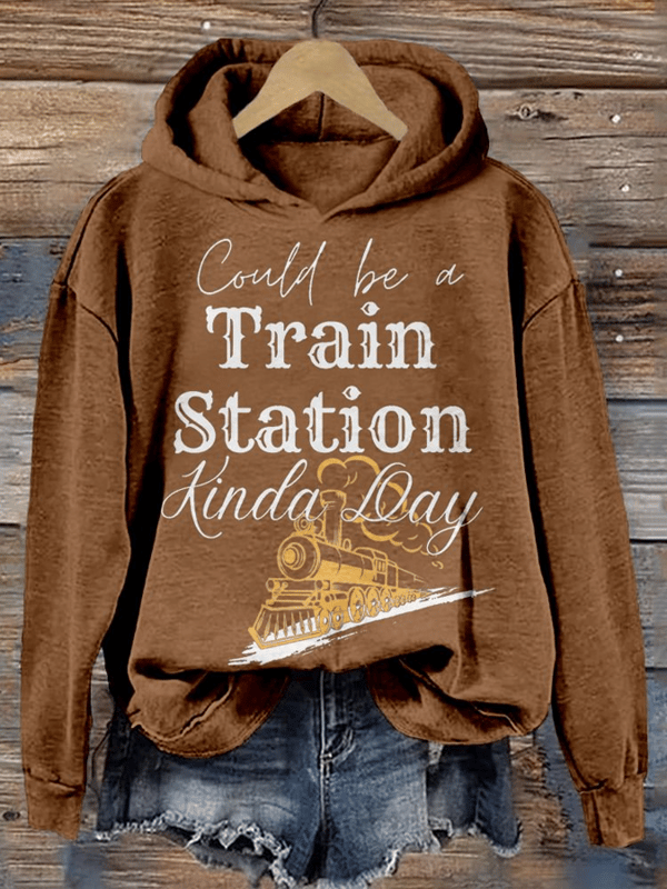 Women's Western Style Yellowstone May Be A Train Station A Little Old Printed Hooded Sweatshirt