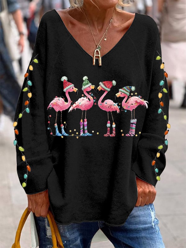 Women's Christmas Flamingo Print Casual Top