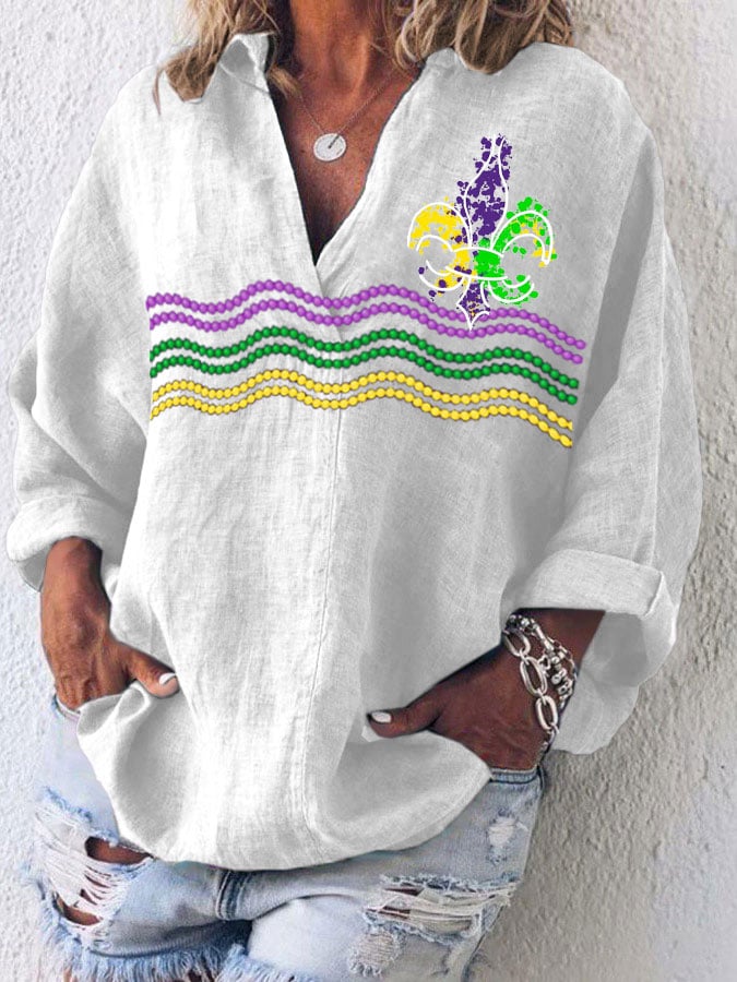 Women's Casual Mardi Gras V Neck Top