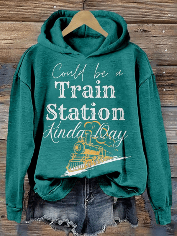 Women's Western Style Yellowstone May Be A Train Station A Little Old Printed Hooded Sweatshirt