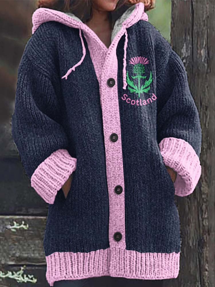 Scottish Thistle Pattern Casual Knitted Comfortable Sweater Cardigan