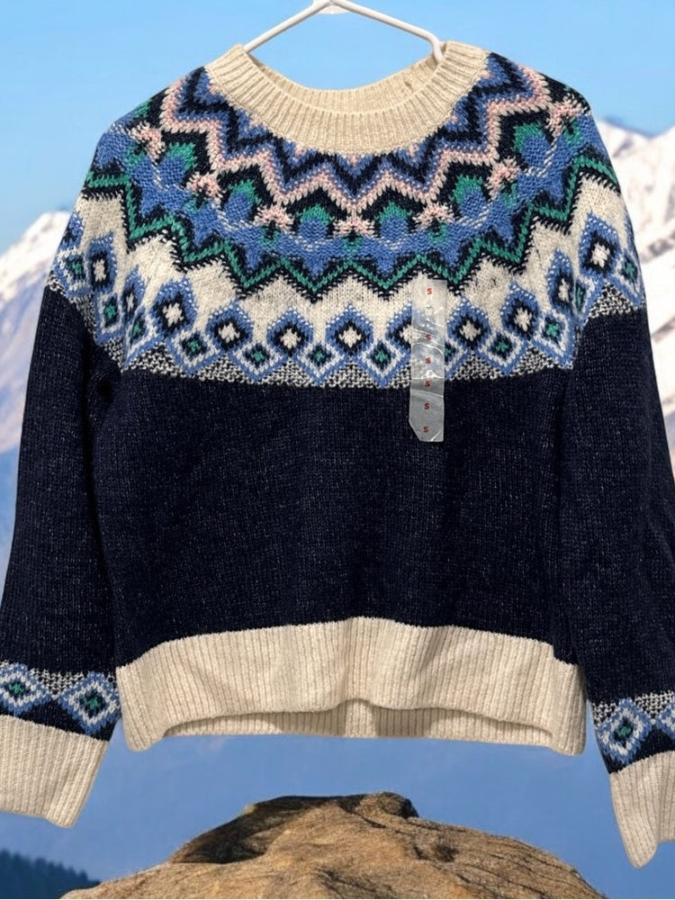 Old Navy Blue Patterned Sweater